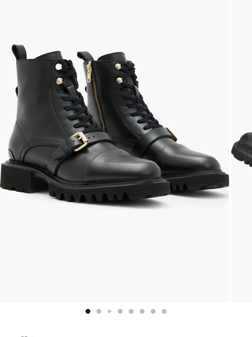 AllSaints Tori Lug Boots with Silver Buckle